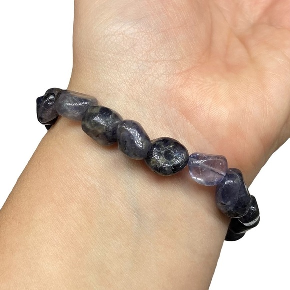 Iolite Beaded Stretch Bracelet Gemstone Stone Crystal Tumbled - Picture 5 of 8
